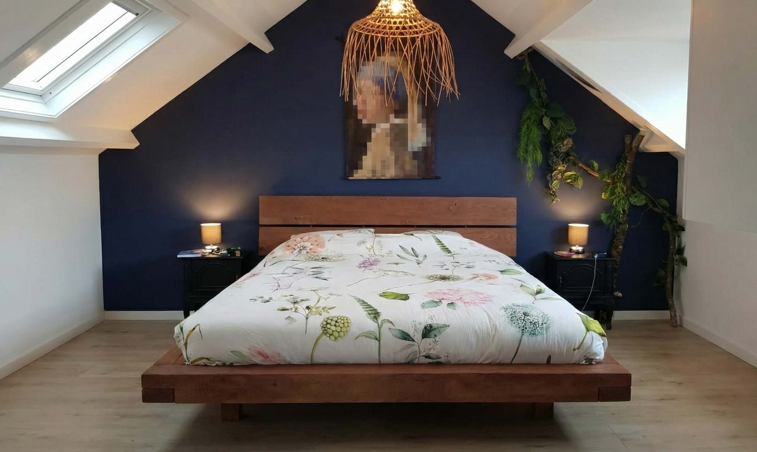 Bed ombouw - Eiken balken "brown smoked".