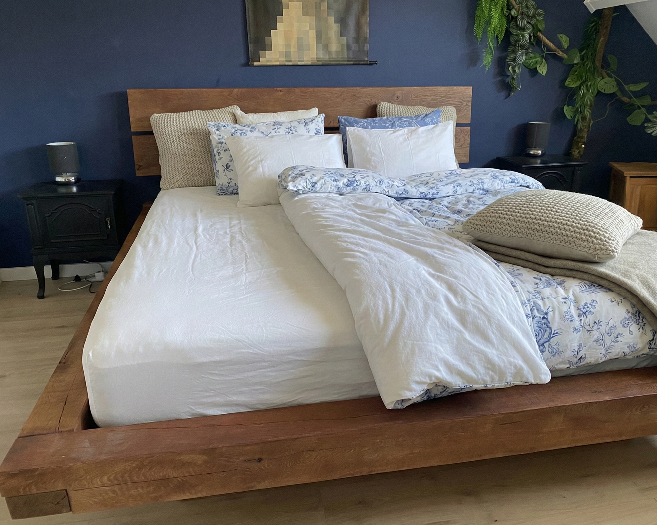 Bed ombouw - Eiken balken "brown smoked".