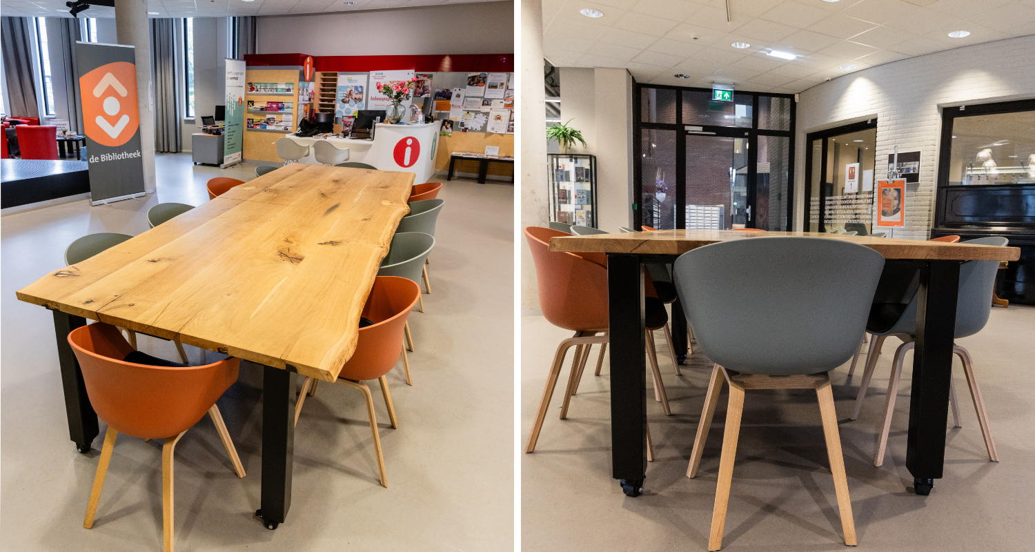 Boomstam Leestafel van Rustiek Eiken – Modulair & Mobiel