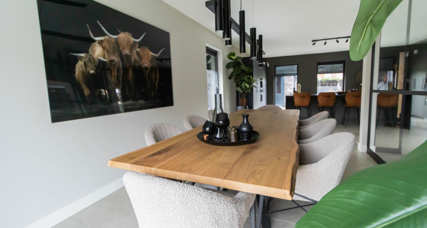 Vintage oak boomstam eettafel