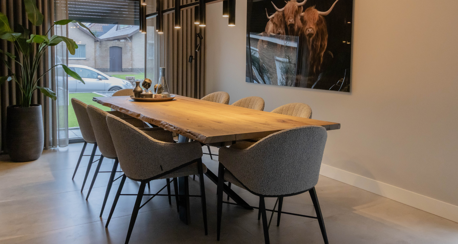 Vintage oak boomstam eettafel