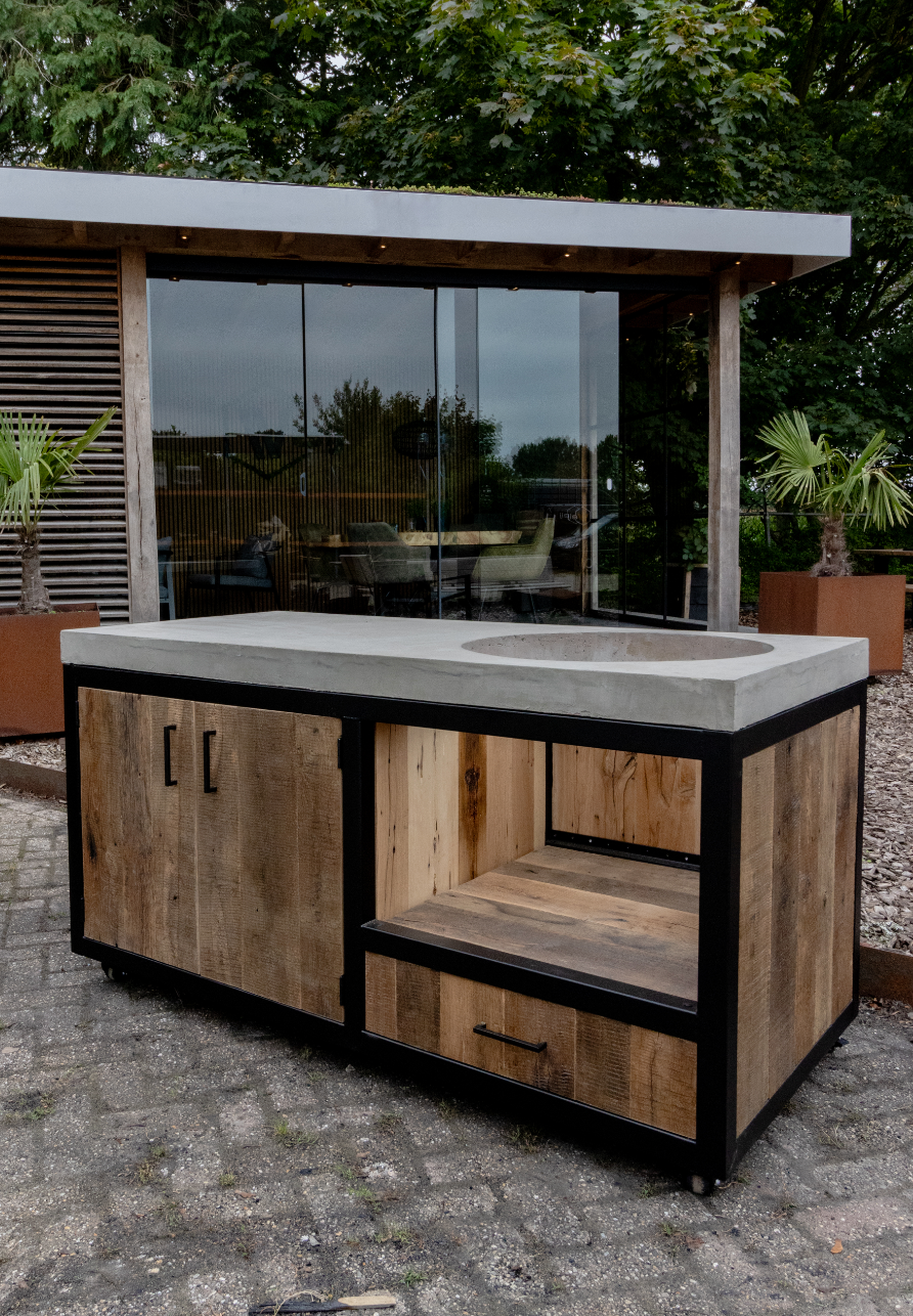 Barbecue Tafel (Kamado, Weber, Napoleon) – Betonnen blad, Barnwood