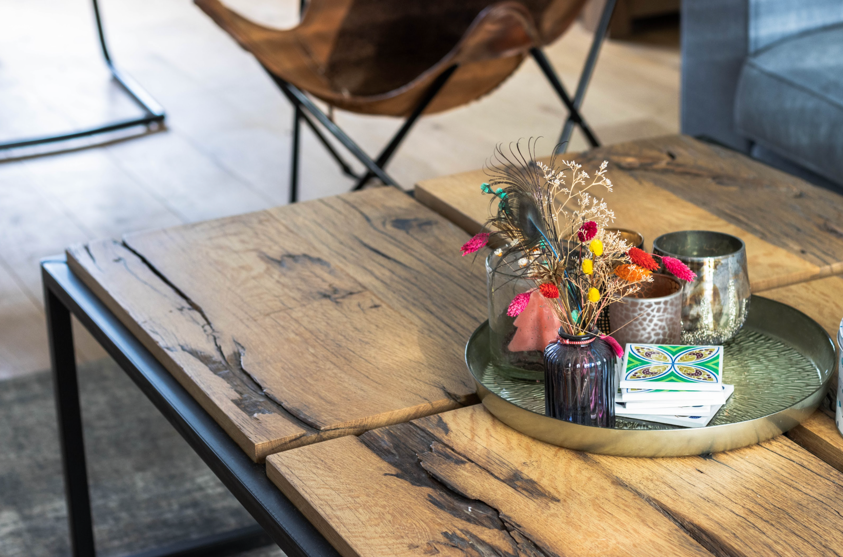 Salontafel Barnwood Geschaafd met Stalen Frame